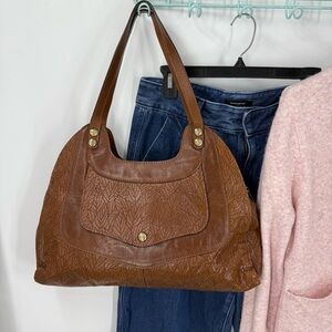 Patricia Nash, leather etched leaf print double strap, shoulder bag